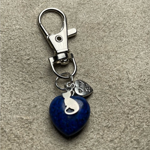 Lapiz Lazuli Heart Shaped Stone Love My Cat Keychain Or Purse Toggle - Picture 5 of 12